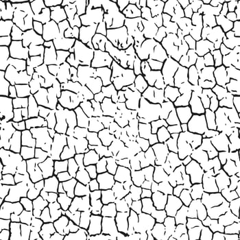 A seamless pattern of dry cracked texture of soil or old paint. A grunge black and white illustration with a scratched surface effect. vector