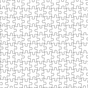 A seamless pattern of connected jigsaw puzzle elements. mosaic pieces template. Simple black and white background from matching game pieces. vector