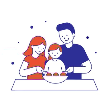 Family with children in the kitchen, illustration vector
