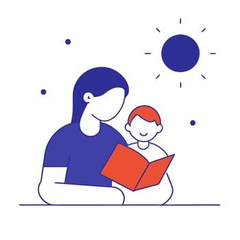 Mother and child reading book illustration vector