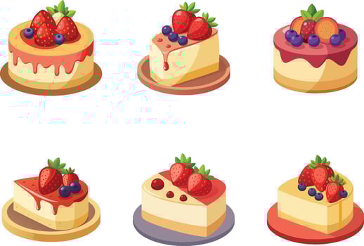 Delicious cheesecake with fresh berries and strawberries illustration vector
