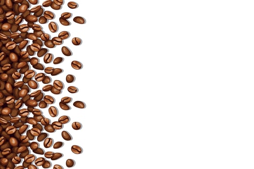 Vertically seamless background with top view of scattered roasted coffee beans surface and empty space. Blank frame template for cafes and restaurants. vector