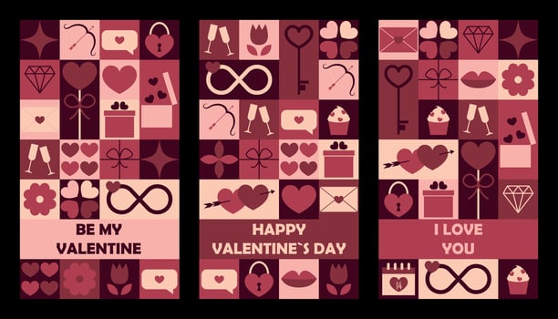 Set of Valentines Day greeting cards. Modern abstract geometric design. Template for card, invitation, poster. illustration vector