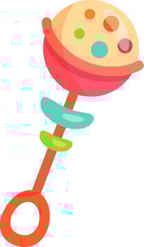 Baby rattle toy features a circular handle, colorful dots, and playful design, perfect for engaging infants and stimulating their senses vector