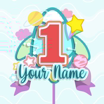 pastel rocket and planet cake topper decoration design vector
