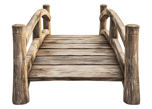 Traditional small arch wooden bridge rustic wooden footbridge transparent background png