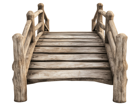 Traditional small arch wooden bridge rustic wooden footbridge transparent background png