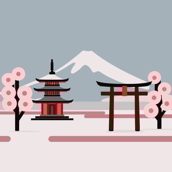 Japanese landscape with torii gate and mountain vector