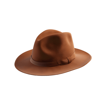 Brown Fedora Hat with Wide Brim and Ribbon png