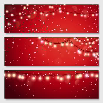 Christmas illustration. Glowing light bulbs design. banners set. Website header template. vector