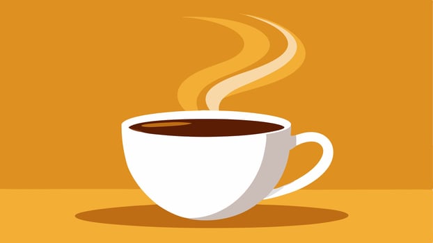 Warm Colors and Steam The illustration depicts a closeup view from the bottom of a white ceramic coffee cup. The surface of the coffee is rich dark brown with gentle swirls of. vector