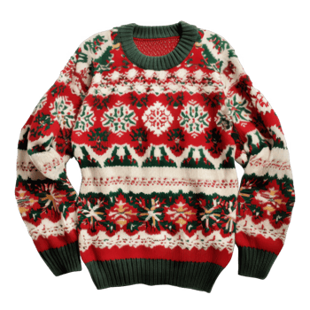 Red and Green Christmas Sweater with Snowflake Design png