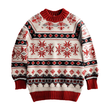 Red and White Knitted Sweater with Geometric Pattern png