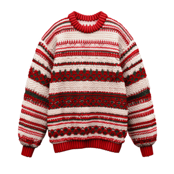Red and White Striped Knit Sweater with Green Accents png
