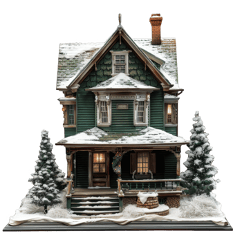 A Detailed Miniature Model of a Snowy Victorian House png