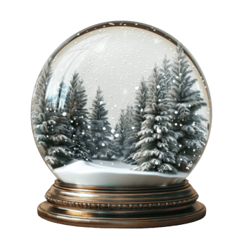 A Glass Snow Globe with a Snowy Forest Inside png