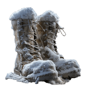 Snow-Covered Hiking Boots in a Winter Scene png