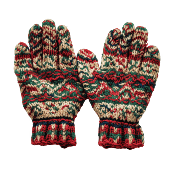 Pair of Colorful Knitted Gloves with a Geometric Pattern png