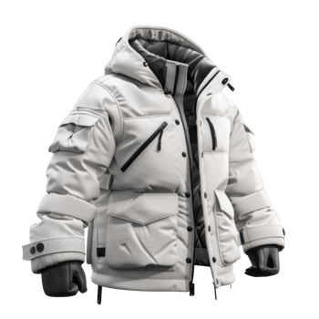 White Puffer Jacket with Black Accents and Integrated Gloves png