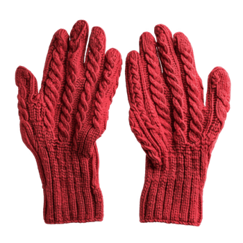 Pair of Red Knitted Gloves with Cable Stitch Pattern png