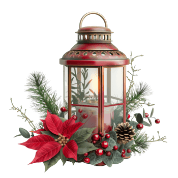 Red Lantern with Christmas Decor and Candle png