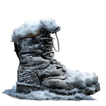 A Snow-Covered Boot in a Dark Setting png