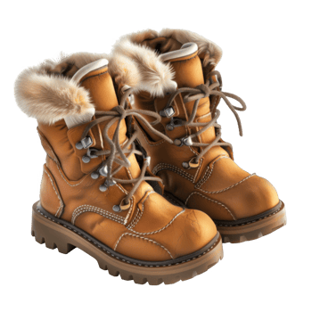 Pair of Brown Leather Boots with Fur Trim png