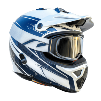 White and Blue Motorcycle Helmet with Goggles png