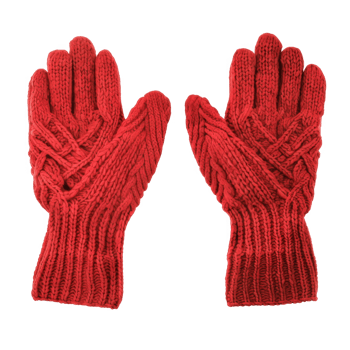 Pair of Red Knitted Gloves with a Cable Knit Design png