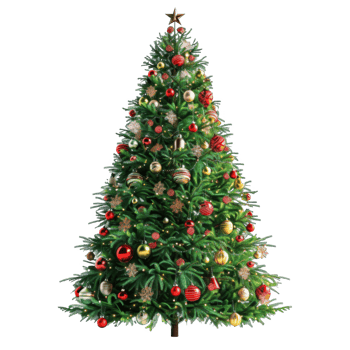 Decorated Christmas Tree with Red and Gold Ornaments png
