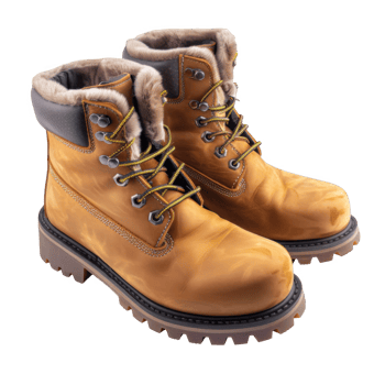 Pair of Tan Leather Boots with Fur Lining png