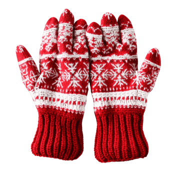 Red and White Knitted Gloves with Snowflake Pattern png