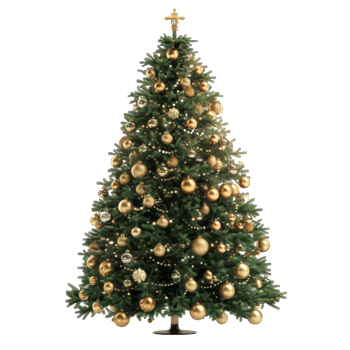 Decorated Christmas Tree with Gold Ornaments png