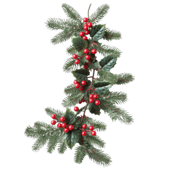 A Festive Garland of Holly and Pine Sprigs with Red Berries png