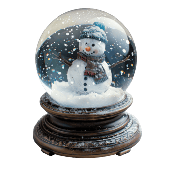 Snowman Figurine Inside a Glass Snow Globe on a Wooden Base png