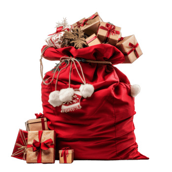 Santa's Red Bag Filled with Wrapped Christmas Presents png