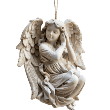 White Angel Figurine with Wings and a Closed Eye png