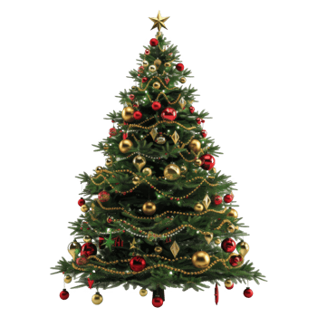 Decorated Christmas Tree with Gold and Red Ornaments png
