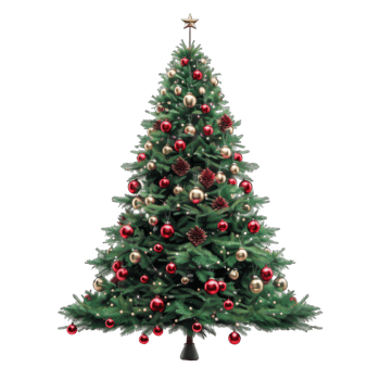 Decorated Christmas Tree with Red and Gold Ornaments png