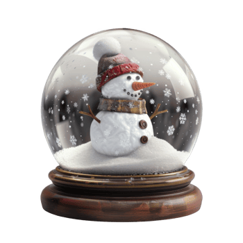 Snowman in a Glass Snow Globe with a Wooden Base png