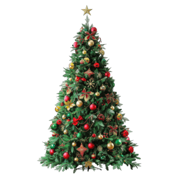 Decorated Christmas Tree with Ornaments and a Star on Top png