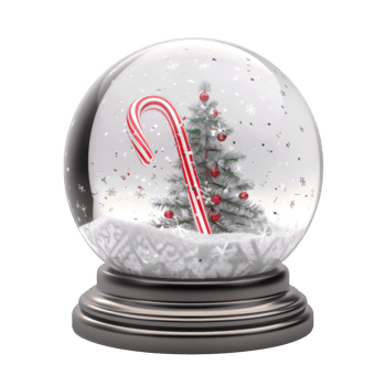 Christmas Tree and Candy Cane Inside a Snow Globe png