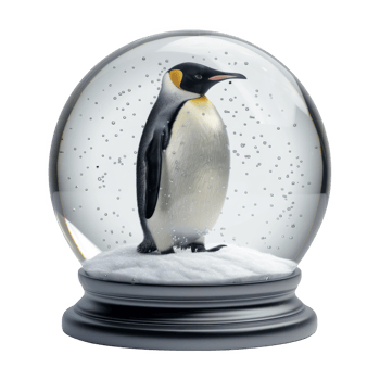 A lone emperor penguin inside a snow globe with a black base png