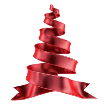 A Red Satin Ribbon Spiraling Into a Christmas Tree Shape png