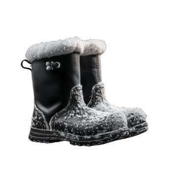 A Pair of Black Winter Boots Covered in Snow png