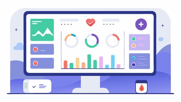 Main Dashboard A clean interface showcasing a summary panel with numerical representations of biomarker levels such as heart rate glucose and hydration status.. vector