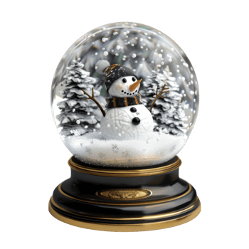 Snowman in a Snow Globe with Snow Falling and Trees png