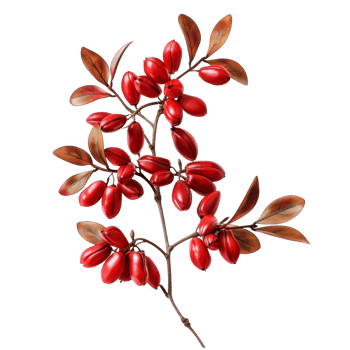 Red Berries and Leaves on a Branch Against a Black Background png
