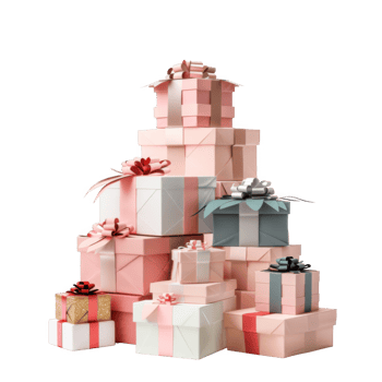 Stack of Pink, White, and Teal Gift Boxes with Bows png