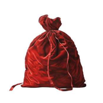 Red Velvet Santa Sack with White Trim and Ribbon png